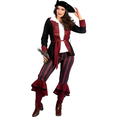 Afbeelding van Piraten kostuum burgundy zwart Dames Maat L Carnavals