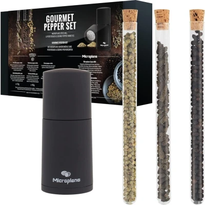 Afbeelding van Microplane Set Nootmuskaatmolen Zwart Met 3 Soorten Peper