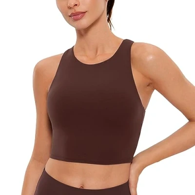 Afbeelding van CRZ YOGA Butterluxe Y rug voor dames, hoge kraag, schouderriem, sportbeha, gevoerd, yoga, korte tanktops, Taupe