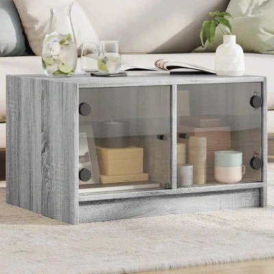 Afbeelding van Salontafel met glazen deuren 68x50x42 cm grijs sonoma eiken