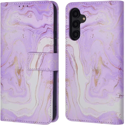 Afbeelding van iMoshion Hoesje Geschikt voor Samsung Galaxy A54 (5G) Met Pasjeshouder Design Bookcase smartphone Paars / White Daisy