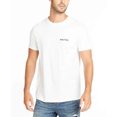 Image de Nautica T shirt à manches courtes col rond pour homme, Couleur : blanc, M