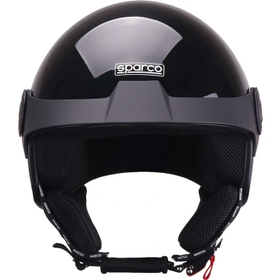 Afbeelding van Sparco Riders SP602 Motorhelm, halve jethelm, scooterhelm, ECE 22.06, vintage jethelm met zonnevizier en micrometrische ontspanner, metaal, zwart, XL