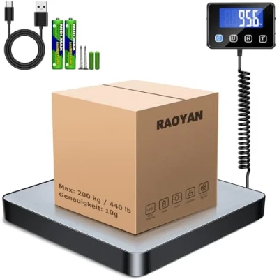 Afbeelding van RAOYAN digitale weegschaal 200 kg/10 g met houd /tarra functie, lcd wanddisplay voor pakketten/magazijnen/bagage