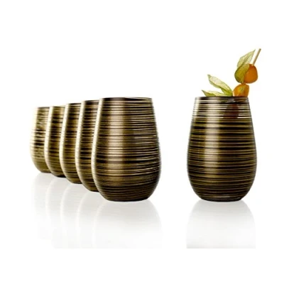 Afbeelding van Stölzle Lausitz Twister Set van 6 glazen, 465 ml, zwart/goud, vaatwasmachinebestendig, hoge slagvastheid, universele glazen als waterglazen, sapglazen