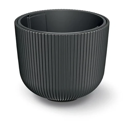 Afbeelding van Tymar Bloempot met inzet, kunststof plantenbak, groot (DBML, zwart, diameter 30 cm)