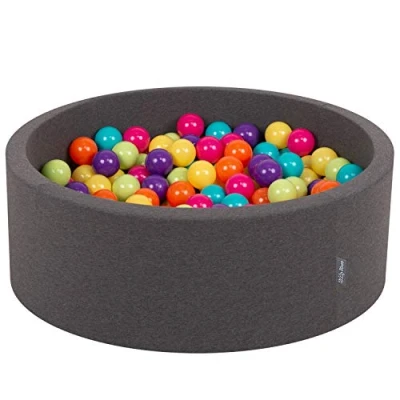 Afbeelding van KiddyMoon 90 x 30 cm/200 ballen diameter 7 cm rond ballenbad voor baby&#039;s, gemaakt in de EU, donkergrijs: lichtgroen/geel/turquoise/oranje/donkerrood/paars