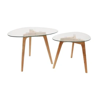Image de The Home Deco Factory Tables gigognes galets plateaux en verre trempé (Lot de 2)