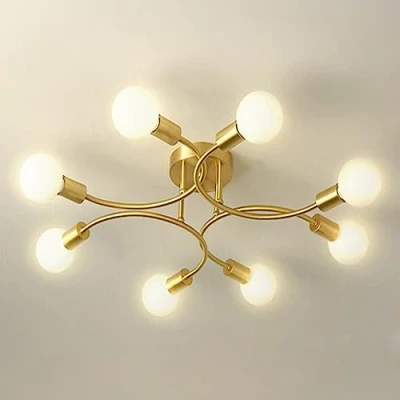 Afbeelding van NIUNIAJ Industriële plafondlamp, 8 lampen kroonluchter E27, vintage gouden voor woonkamer, slaapkamer, keuken, eetkamer, diameter 85 cm (lamp niet inbegrepen)
