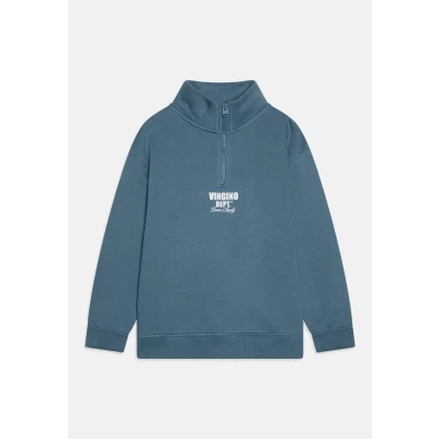 Afbeelding van Vingino Basic HALF ZIP Unisex Sweater voor kinderen, Maat: 164, Blau/weiß