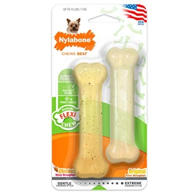 Afbeelding van Nylabone Moderate Duopack XS Kauwbotten voor kleine honden tot 7 kg Kip