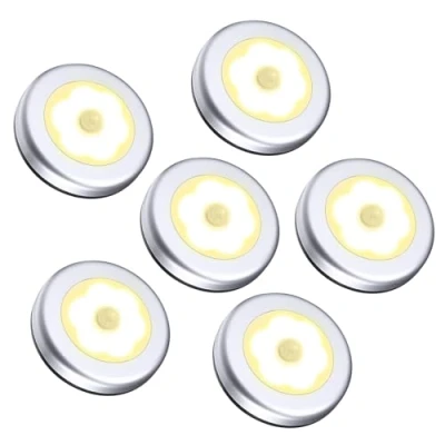 Afbeelding van ORIA Nachtlamp, bewegingsmelder, licht, 6 stuks, draadloos, werkt op batterijen, automatisch nachtlampje met kleefpads, blijft overal, voor kast, hal, trap, slaapkamer, Enz warmwit