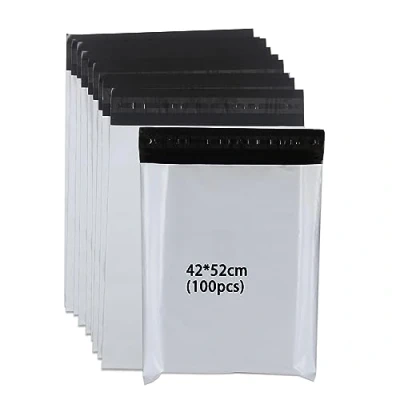 Afbeelding van newlng 100 stuks verzendzakken van kunststof, ondoorzichtig, scheurvast, 420 mm x 520 mm, voor kleding, goederen, textiel, logistiek, verpakking, draagtassen, wit