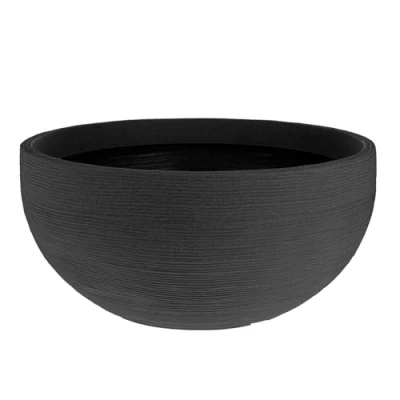 Afbeelding van Spetebo XXL bloempot met groefdesign, rond, 58 cm, kunststof antraciet, voor tuin, balkon, terras, binnen en buiten
