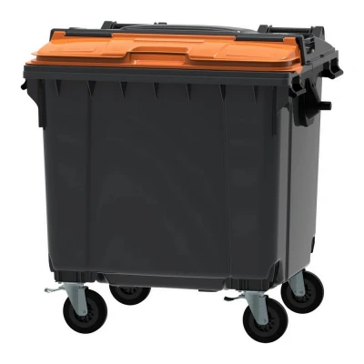 Afbeelding van Container 1100 liter split deksel grijs/oranje