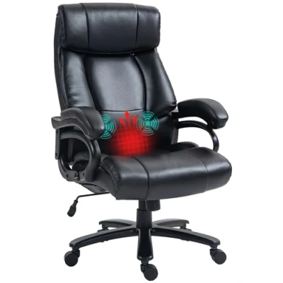 Afbeelding van Vinsetto Massagebureaustoel, ergonomische stoel met verwarmingsfunctie, 2 trillingsmassagepunten, in hoogte verstelbaar, synthetische coating, belastbaar tot 180 kg, zwart