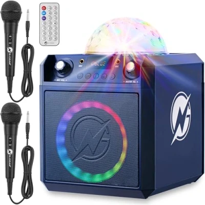 Afbeelding van N GEAR Block Party 602 Karaoke set met 2 Microfoons Bluetooth Speaker Draadloos Partybox Verlichting Space Blue