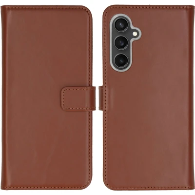 Afbeelding van Selencia Hoesje Geschikt voor Samsung Galaxy S23 FE Met Pasjeshouder Echt Lederen Bookcase Lichtbruin