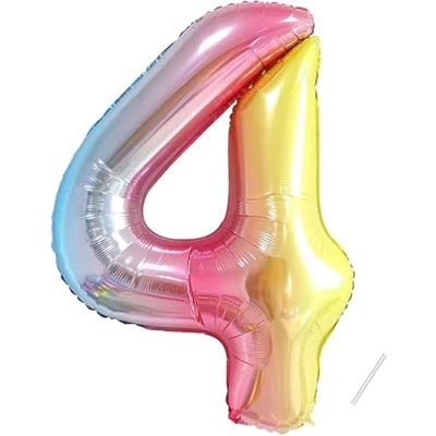 Afbeelding van PROMYSTICAL regenboog verjaardagsballon 4 jaar 101 cm ballon cijfer 4, decoratie verjaardag feestdecoratie vliegt dankzij helium..