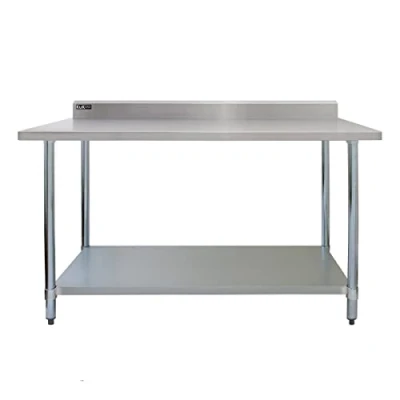 Afbeelding van Commerciële Catering Werktafel RVS Horeca 120 x 60 90 cm Verstelbare Plank + Poten Inclusief 2 Microvezeldoeken 10 Spatrand