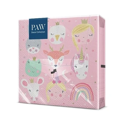Afbeelding van PAW Papieren servet 3 laags (33 x 33 cm) I Set van 20 Tafeldecoratie, Dieren, Prinses. Gemaakt voor de kleintjes. Perfecte servetten verjaardagen (Magical Friends)