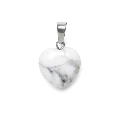 Afbeelding van Zentana Edelsteen Hart Hanger Howliet Gesneden Geduld, Maat hanger: 16*15mm, Metaal, Howliet,