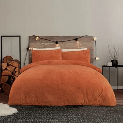 Afbeelding van Sleepdown Beddengoedset van fleece met dekbedovertrek en kussenslopen Warm, comfortabel, superzacht onderhoudsvriendelijk roestoranje Tweepersoons (200 x 200 cm)
