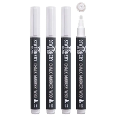 Afbeelding van STATIONERY ISLAND krijtstift voor krijtbord, afwasbaar, krijtmarker, glas, raam, wit, 3 mm, 4 stuks