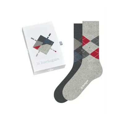 Afbeelding van Burlington Gift Box 2 Pack Ruiten Grijs maat 40 46 Heren Halfhoge sokken Everyday Stretch