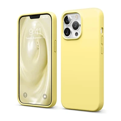 Afbeelding van elago Vloeibare siliconen hoes, compatibel met iPhone 13 Pro (6,1 inch), volledige schokbestendig, krasbestendig, zachte microvezelvoering, (geel)