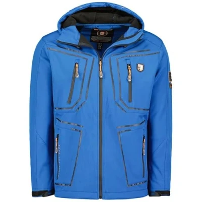 Afbeelding van Geographical Norway Topere Heren Softshell Waterdichte Hooded UK Windjack Regenjas Activiteiten Wandelen Skiën Herfst Winter Lente, Royal Blauw