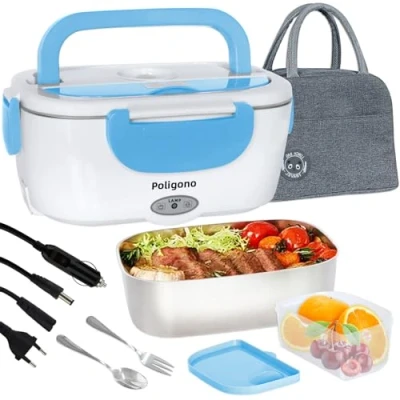 Afbeelding van Poligono Verwarmde kom, geïsoleerde lunchbox voor warme maaltijden, draagbaar, lunchbox, elektrisch, puro, kantoor en auto, (1,5 l/55 W), blauw