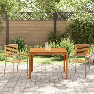 Afbeelding van vidaXL 3 delige tuin eetset beige poly rattan acacia, stapelbare tuinstoelen met kussens set van 2 in