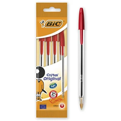Afbeelding van BIC Originele Stylos balpen, medium punt (1,0 mm) rode inkt, doorschijnend lichaam, 4 stuks