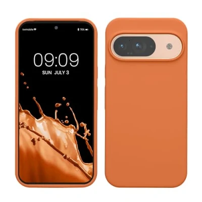 Afbeelding van kwmobile hoesje geschikt voor Google Pixel 9 / Pro case Siliconen telefoonhoesje Telefoon beschermhoes Smartphone cover in warme abrikoos