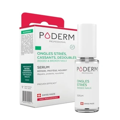 Image de PODERM ONGLES CASSANTS, STRIÉS, DÉDOUBLÉS Soin 2en1 aux plantes réparatrices, fortifiantes et nourrissantes Solution professionnelle pied/main Facile &amp; rapide Fabriqué en Suisse