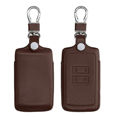 Afbeelding van kwmobile autosleutelhoes geschikt voor Renault 4 knops Smartkey autosleutel (alleen Keyless Go) Hoesje in donkerbruin Leren hoes