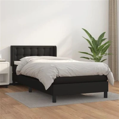 Image de vidaXL Sommier à lattes de lit avec matelas Noir 100x200 cm Similicuir