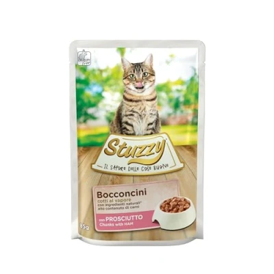 Afbeelding van Stuzzy, Natvoer voor volwassen katten met ham, in kurken, (24 enveloppen van 85 g)