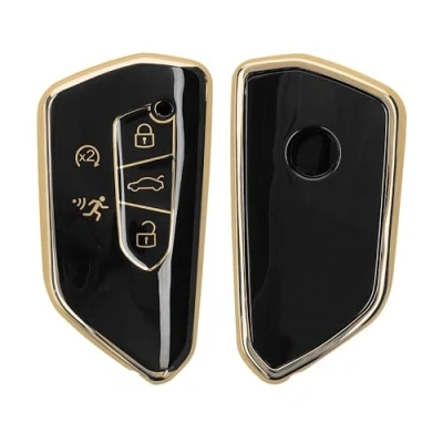 Afbeelding van kwmobile autosleutel hoesje geschikt voor VW Golf 8 5 knops Seat Leon MK4 Tarraco Atec hoes TPU behuizing Beschermende auto sleutel case Sleuteletui in zwart / goud