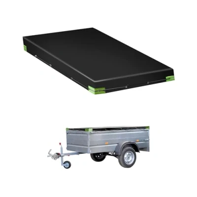 Afbeelding van QWORK® Plat aanhangerzeil met touw, 258 x 135 8 cm, pvc materiaal 420D versterkt, voor autoaanhangers, 500 kg, 750 zwart
