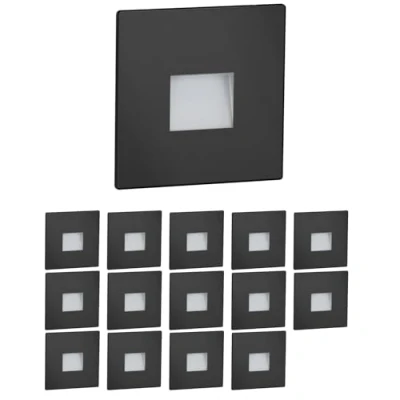 Afbeelding van ledscom.de LED traplamp/wandlamp FOW voor binnen en buiten, downlight, hoekig, zwart, 85 x 85mm, warm wit, 15st.