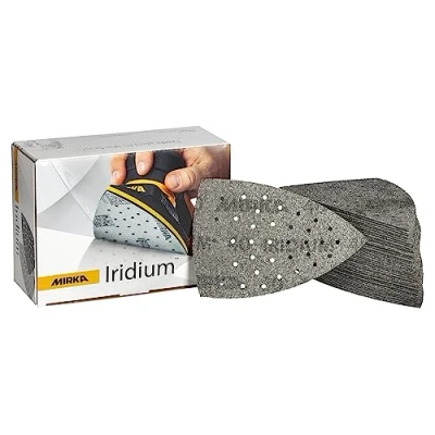 Afbeelding van Mirka Iridium Schuurdriehoek, premium schuurpapier, 100 x 152 mm, 36 gaten, klittenband, korrel 40, 50 stuks/voor het schuren van verf, plamuur, primer, hout, staal, mineralen, kunststof