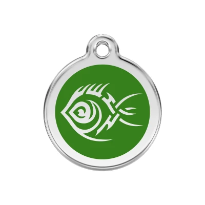 Afbeelding van Tribal Fish Green roestvrijstalen hondenpenning medium/gemiddeld dia. 3 cm RedDingo