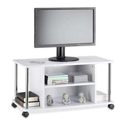 Afbeelding van Relaxdays tv meubel wit kast op wielen MDF televisie open verrijdbaar