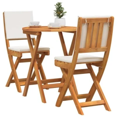 Afbeelding van vidaXL 3 delige Inklapbare Bistro Set met Kussens van Massief Acaciahout