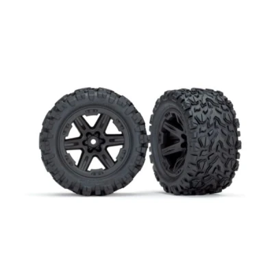 Afbeelding van Traxxas Tires and wheels, assembled glued 2.8 Rustler 4X4 black wheels Talon Extreme