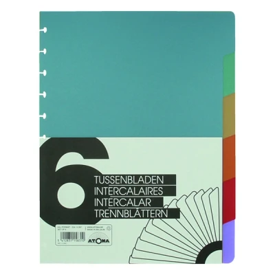 Image de Atoma intercalaires colorés en plastique A4 avec 6 onglets (11 trous forme de T)