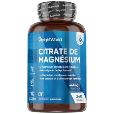 Afbeelding van WeightWorld Magnesium Citraat 1480 mg 240 vegan capsules voor 4 maanden Hoge biologische beschikbaarheid Goed de spieren