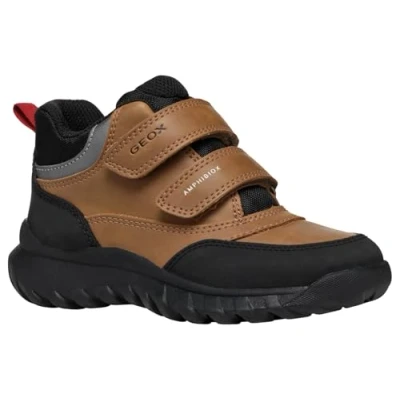 Afbeelding van Geox Simbyos BOY ABX Sneakers hoog voor kinderen, Maat: 24, Cognac/black Imitatieleer/ textiel
